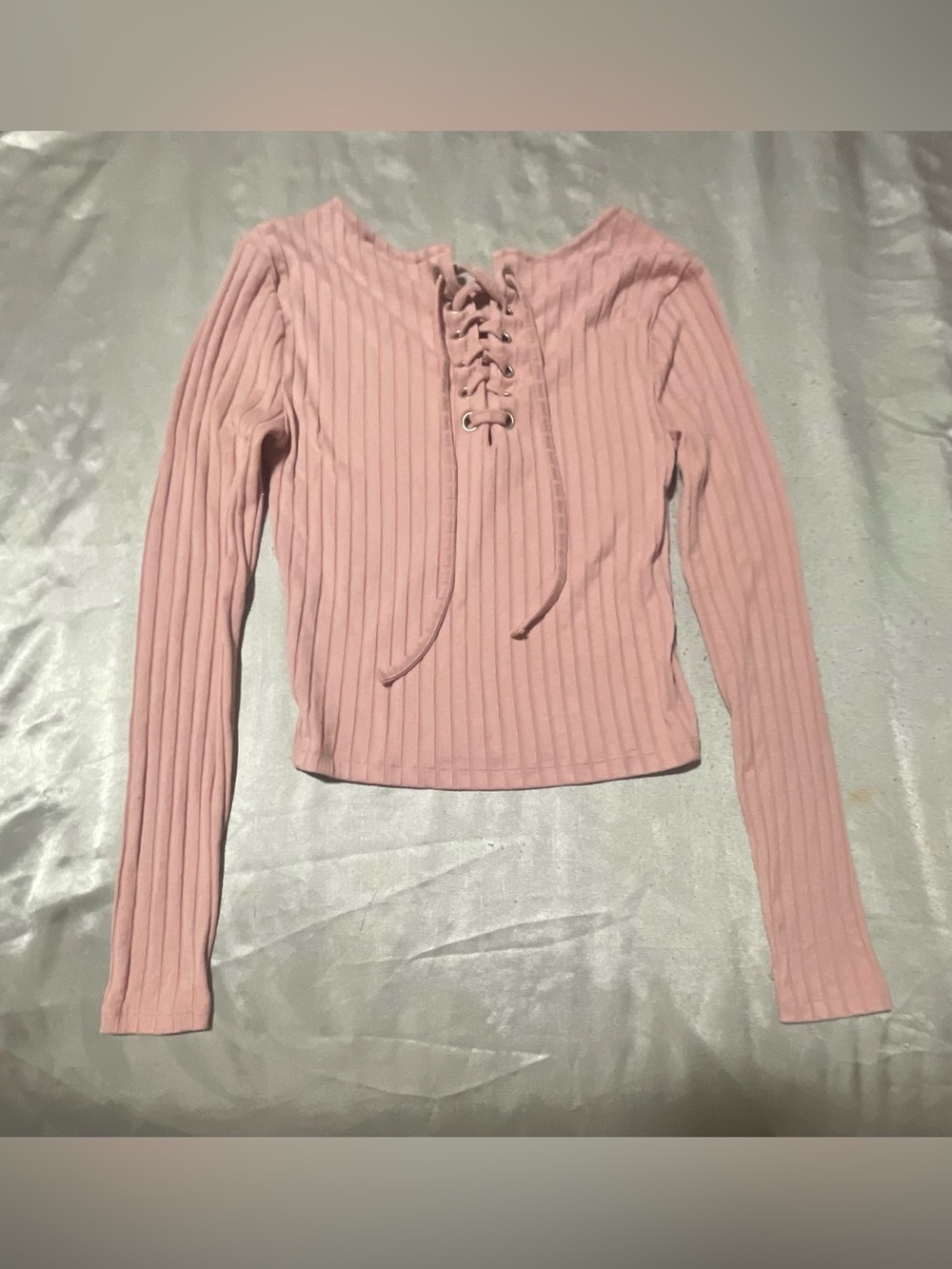 Forever 21 Ribbed Lace-Up Long Sleeve Top - Light Pink